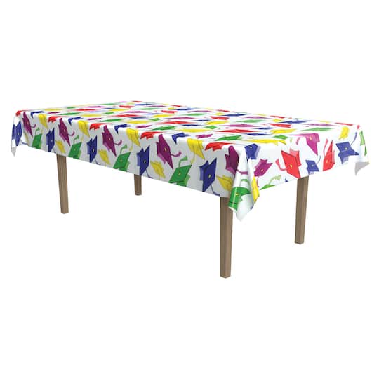 Beistle 54" x 108" Multicolor Graduation Cap Plastic Table cover